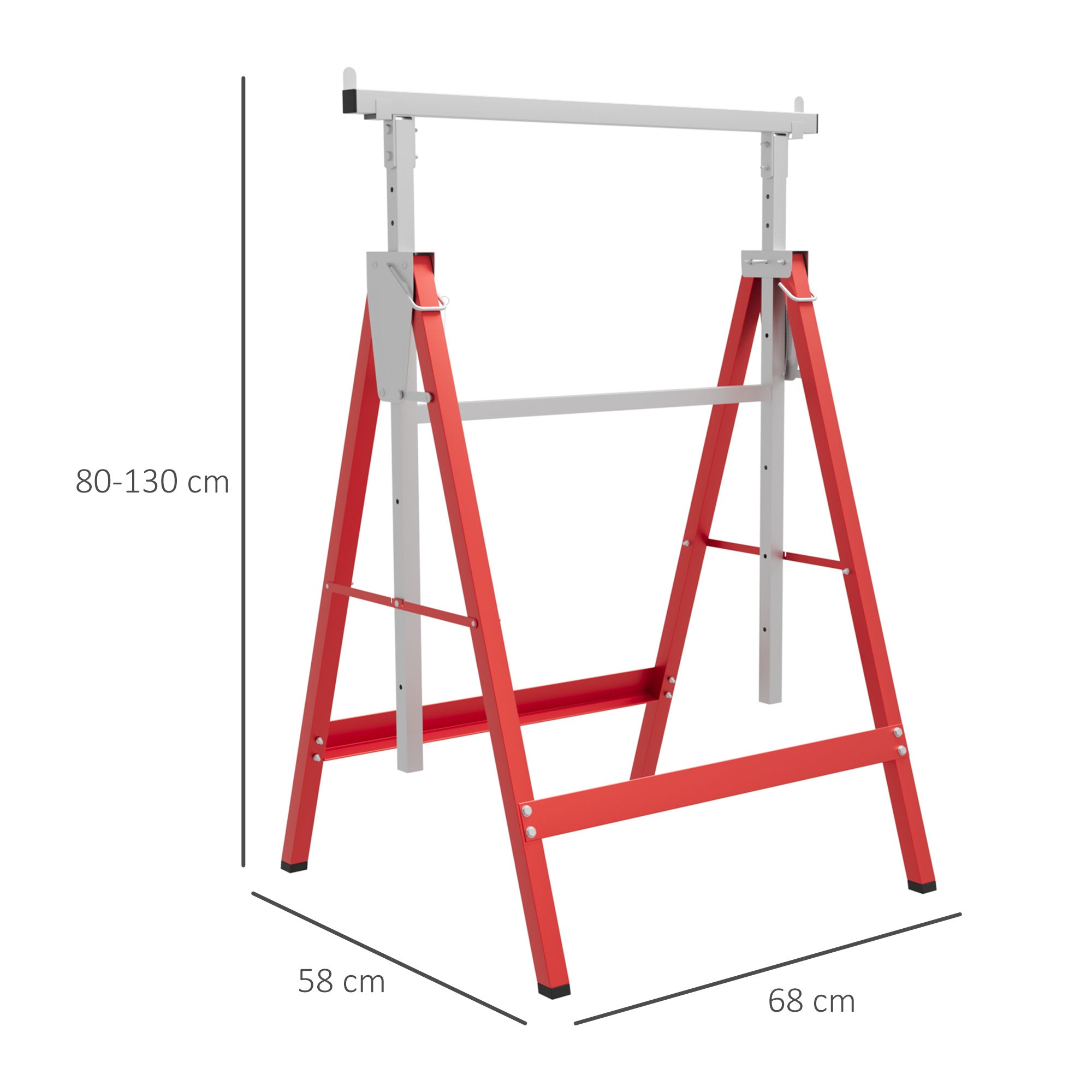 HOMCOM Set of 2 Adjustable Telescopic Builders Trestle, DIY Steel Work Bench Carpenter, Folding Saw Horse Tools Red 