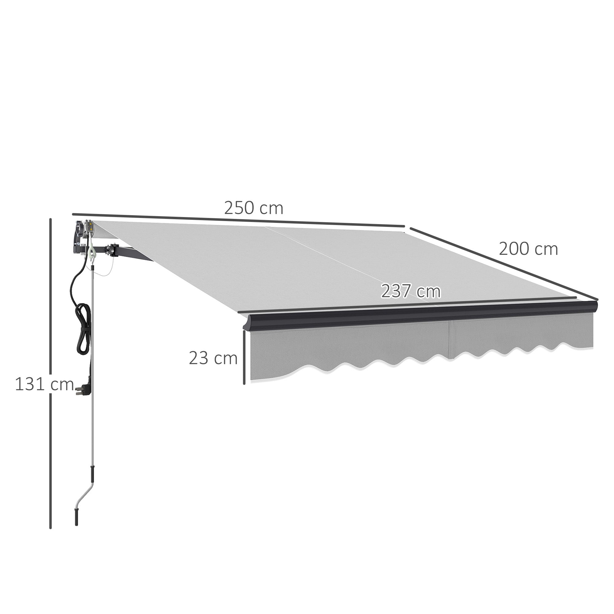 Outsunny 2.5 x 2m Electric Awning with Remote Controller, Aluminium Frame DIY Retractable Awning, UV30+ Sun Shade Canopy for Garden Patio Deck Door Window, Light Grey 