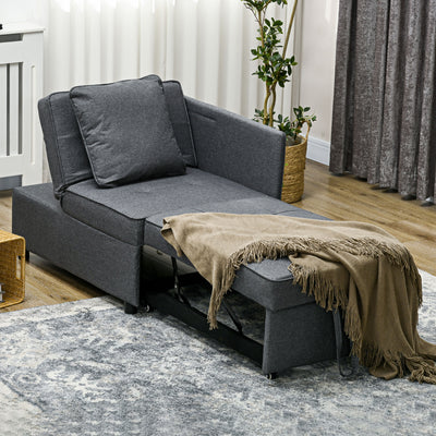 HOMCOM Convertible Single Sofa Bed with Thick Padded Seat, 3-in-1 Multi-Functional Sleeper Chair Bed with Magazine Pocket, for Living Room, Grey 