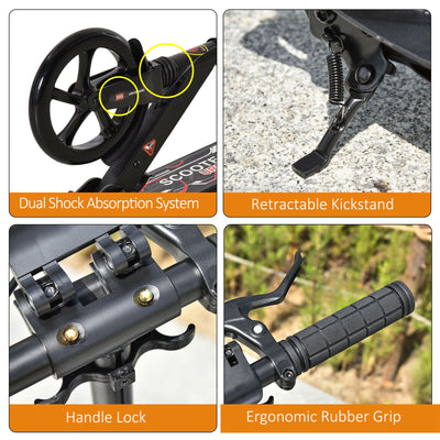 HOMCOM Kick Scooter, Folding 2 Wheel Scooter for 14+ Teens Adults, with Dual Brake System, Dual Suspension, 230mm Big Wheels, 3 Adjustable Handlebar, up to 100KG, Black 