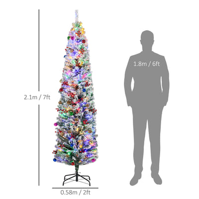 HOMCOM 7ft Snowy Artificial Christmas Tree, with Lights, Decorations and Pine Cones 