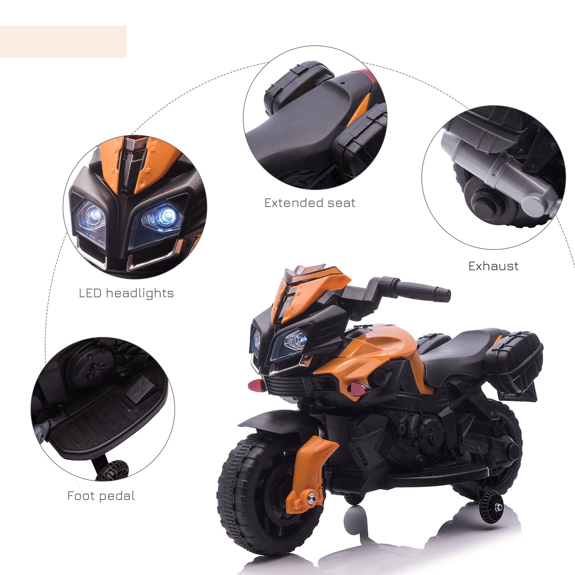 HOMCOM Kids Electric Motorbike 6V Ride on Motorcycle Vehicle w/ Lights Horn Sounds for 1.5-4 Years Old Orange 
