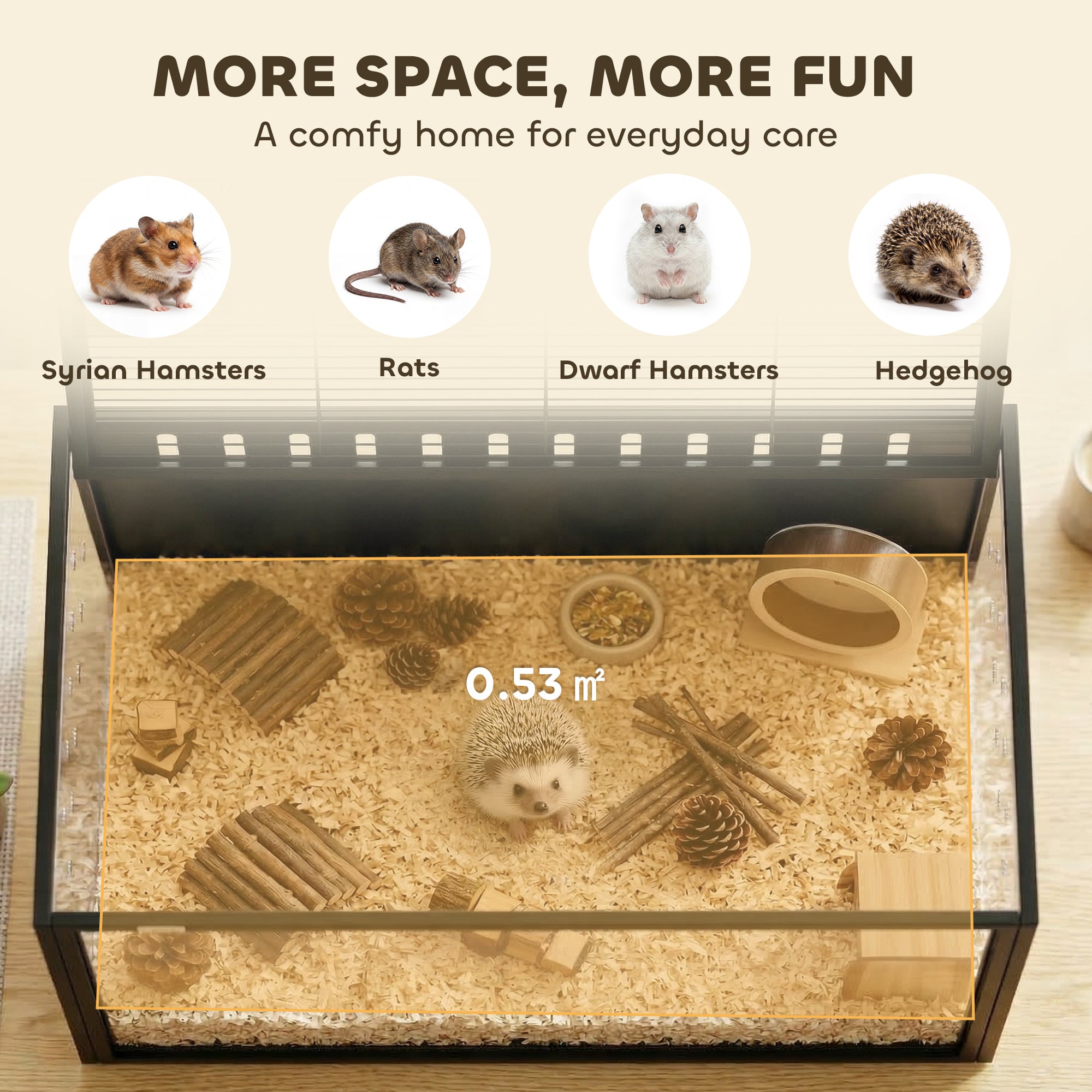 PawHut Hamster Cage Steel Chewproof with Openable Top, Deep Burrow for Dwarf Syrian Hamster, Gerbil, Rats, 105 x 51 x 53 cm 