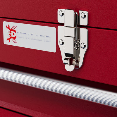 DURHAND Lockable Metal Tool Box, 4 Drawer Tool Chest with Latches, Handle, Ball Bearing Runners, Red 