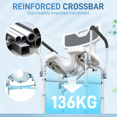 HOMCOM Shower Chair with Upgraded U-shaped Seat and Reinforced Crossbars, Height Adjustable Padded Bath Chair with Non-slip Feet for Elderly Seniors Disabled Handicap, Tool-Free Assembly, Grey 