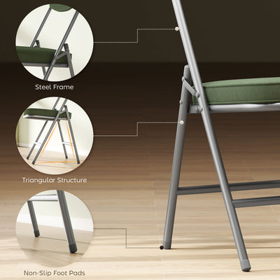 HOMCOM Set of Four Folding Corduroy Seat Chairs - Green 
