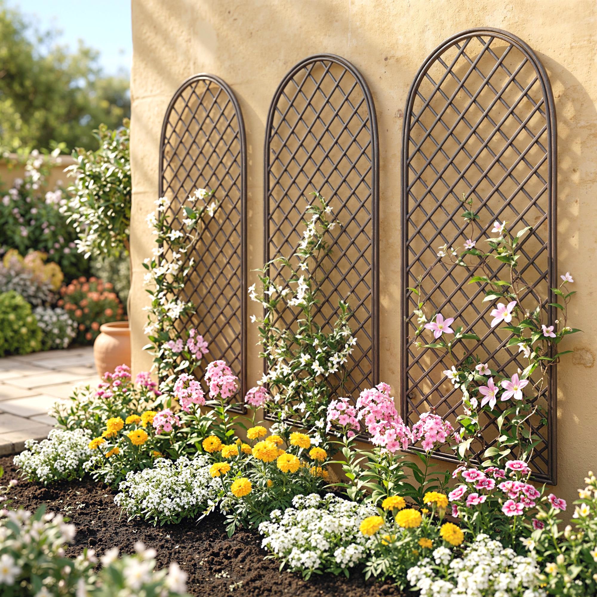 Outsunny Garden Trellis, Decorative Trellis Panels for Climbing Outdoor Plants, Vegetables, Vines, Flowers, Natural Wood Finish 