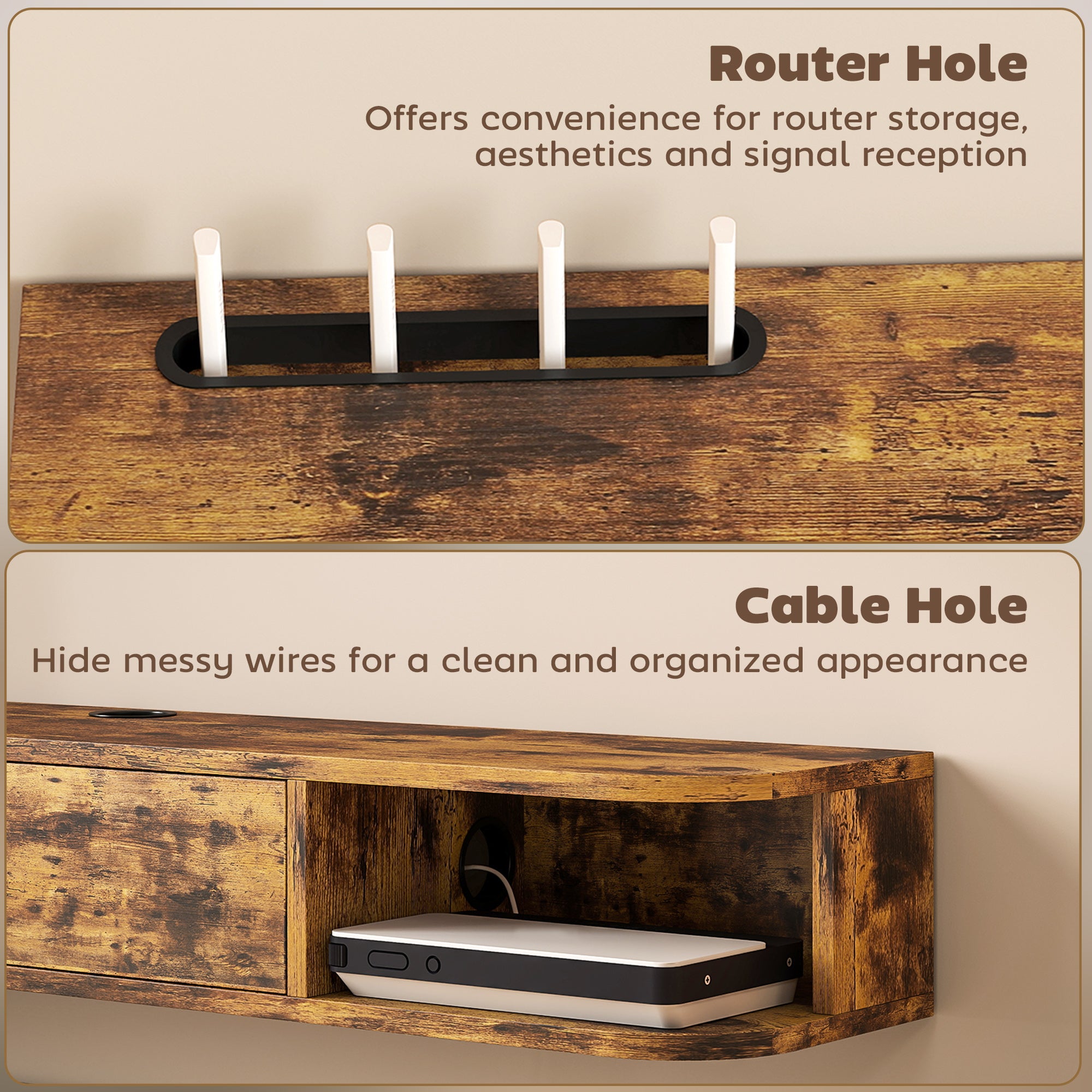 HOMCOM 120 cm Floating TV Unit for TVs up to 50 Inch - Rustic Brown 
