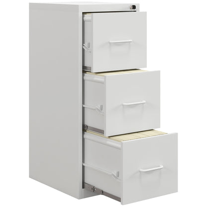 HOMCOM Three-Drawer Modern Steel Filing Cabinet - Cream 