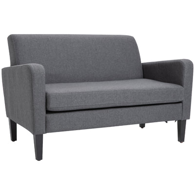 HOMCOM Linen Modern-Curved 2-Seat Sofa Loveseat w/ Thick Cushion Wood Legs Foot Pads Single Compact Home Furniture Grey 