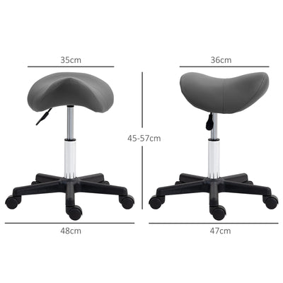 HOMCOM Saddle Stool, PU Leather Adjustable Rolling Salon Chair with Steel Frame for Massage, Spa, Beauty and Tattoo, Grey 