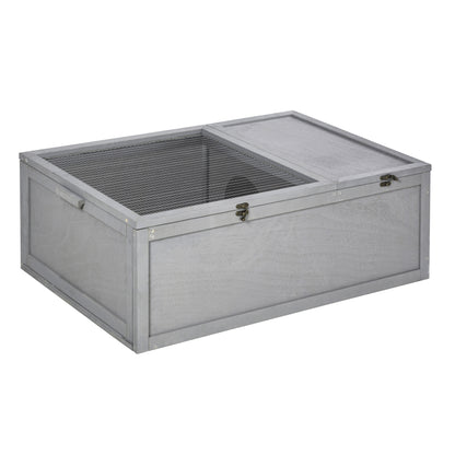 PawHut 94 cm Wooden Tortoise House Turtle Habitat Small Reptile Cage Enclosure with Two Room Grey 