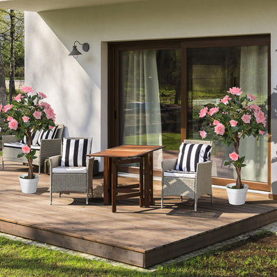 Outsunny Set of 2 Artificial Plants Pink Rose Floral in Pot, Fake Plants for Home Indoor Outdoor Decor, 90cm 