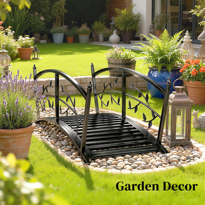 Outsunny 1.2M Metal Garden Bridge with Safety Railings, Outdoor Pond Bridge, Arch Decorative Footbridge for Creek Stream 
