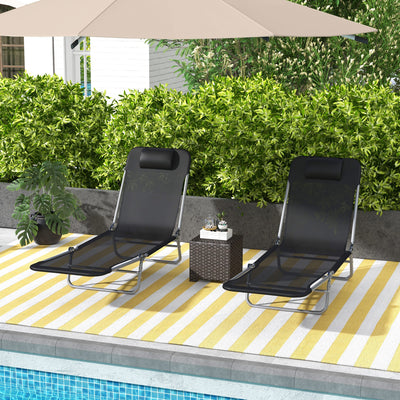 Outsunny Set of Two Steel Frame Sun Loungers, with Reclining Backs - Black 