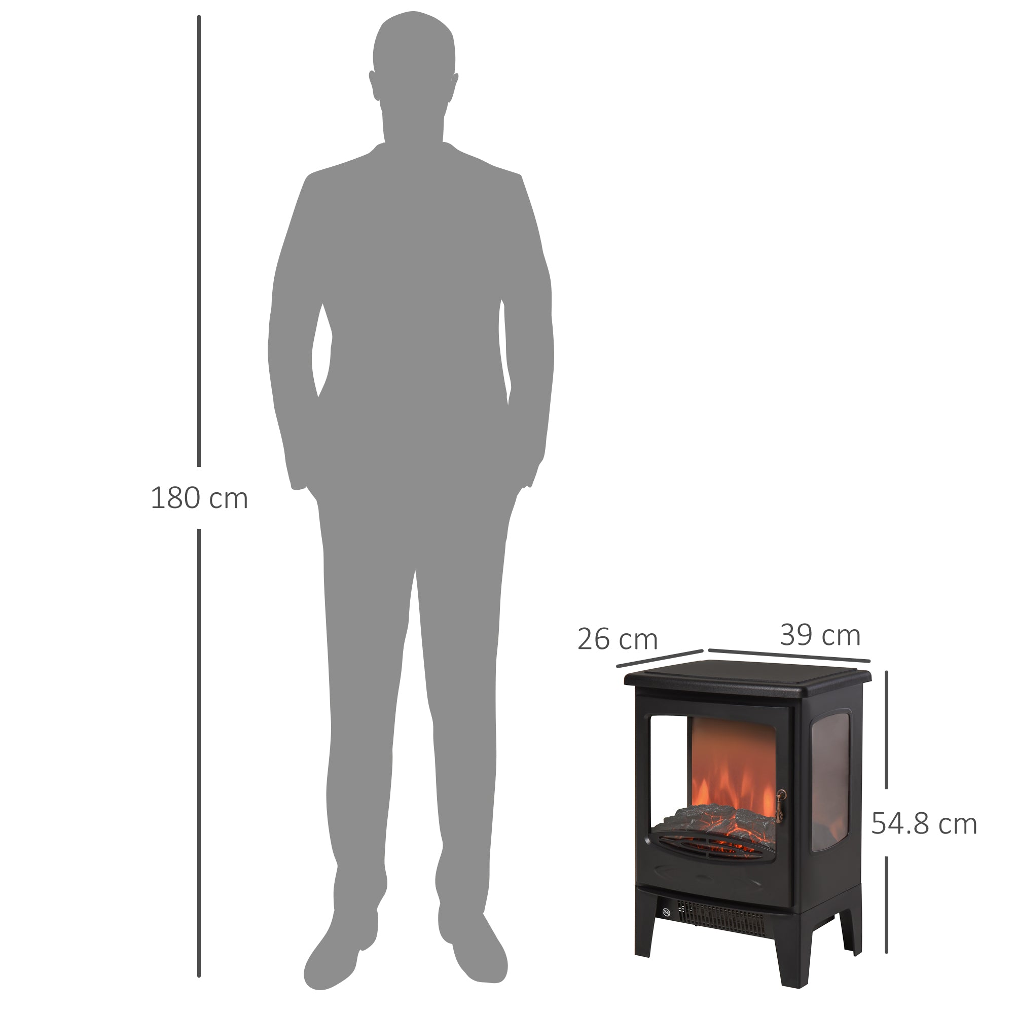 HOMCOM 900W/1800W Freestanding Electric Fireplace Room Heater w/ Adjustable Artificial Flame Tempered Glass Safe Home Warmth Retro Faux Fire 