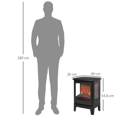 HOMCOM 900W/1800W Freestanding Electric Fireplace Room Heater w/ Adjustable Artificial Flame Tempered Glass Safe Home Warmth Retro Faux Fire 