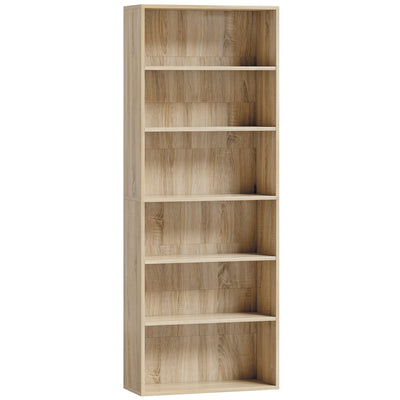 HOMCOM Freestanding Bookcase, 6 Tier Bookshelf with Adjustable Shelves for Living Room, Study, Oak