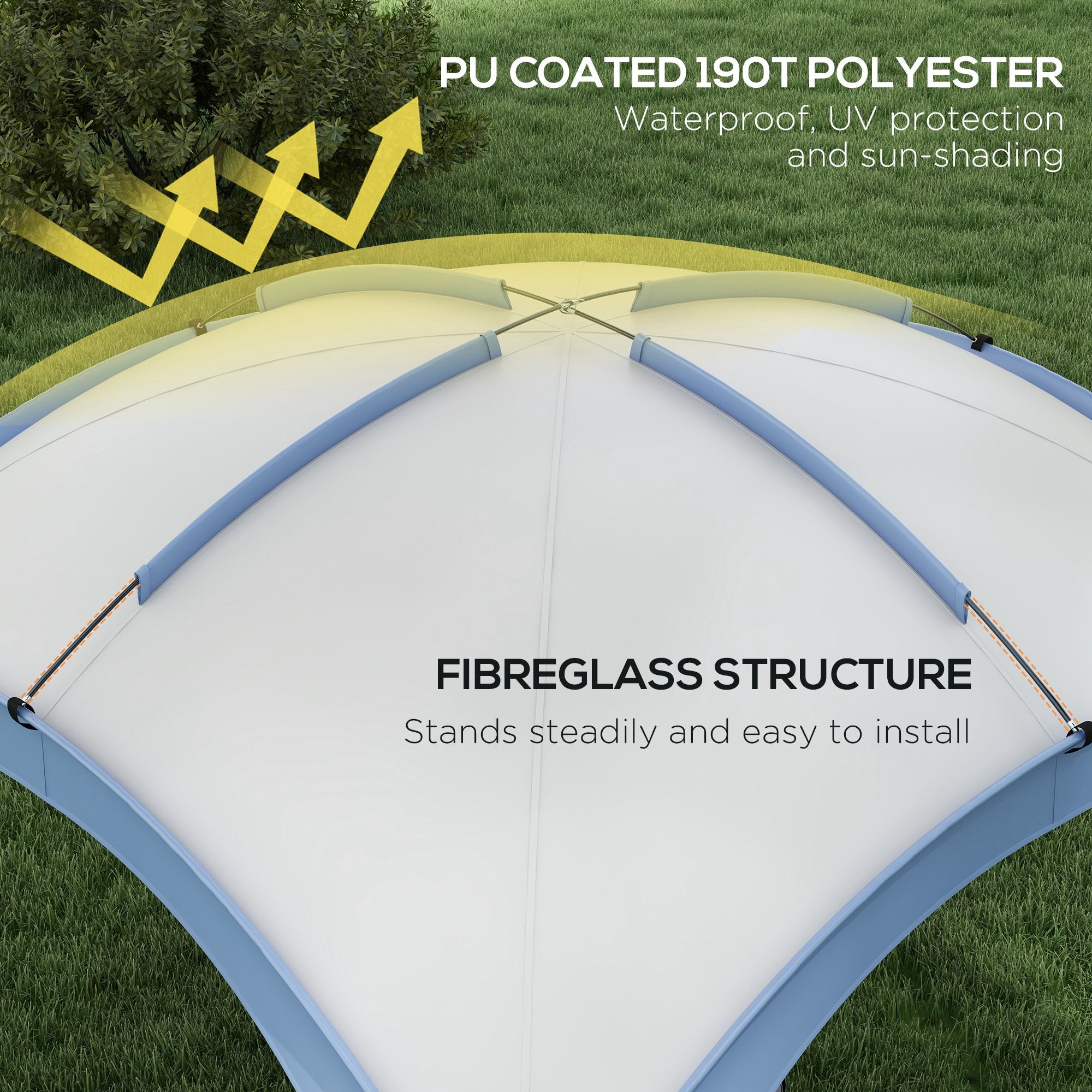 Outsunny 3.5 x 3.5M Camping Gazebo, Outdoor Event Shelter Dome Tent Garden Sun Shelter Patio Spire Arc Pavilion Camp Sun Shade, Light Blue 