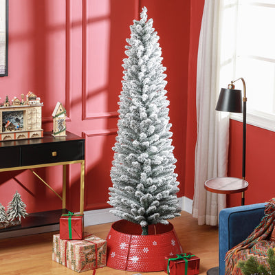 HOMCOM 6ft Artificial Snowy Pencil Christmas Tree - White 