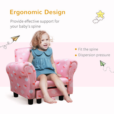 HOMCOM Toddler Chair Children's Armchairs Wood Frame w/ Footrest Anti-Slip Legs High Back Arms for Bedroom Playroom Cute Cloud Star Pink 