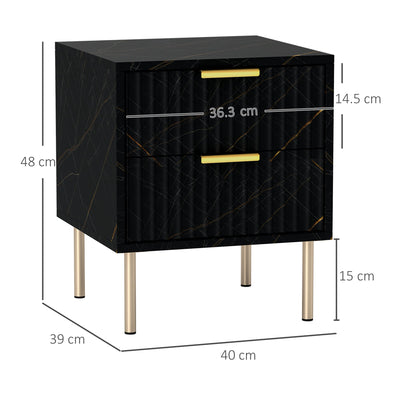HOMCOM Elegant Two-Drawer Bedside Table - Black 