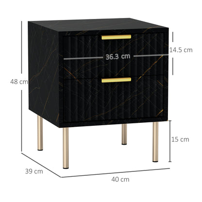 HOMCOM Elegant Two-Drawer Bedside Table - Black 