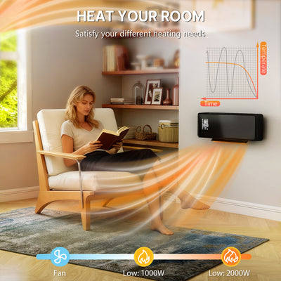 HOMCOM 2000W Glass-Panel PTC Fan Heater, Wall Mounted, 30° Oscillation, 54L x 18.7W x 12.3H cm - Black