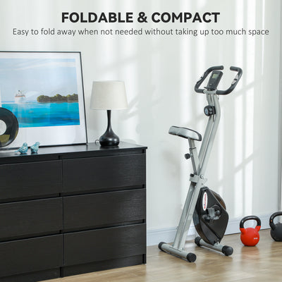 SPORTNOW Folding and Quiet Exercise Bike with 8-Level Magnetic Resistance and Heart Rate Sensor, for Home Gym, Black and Grey 