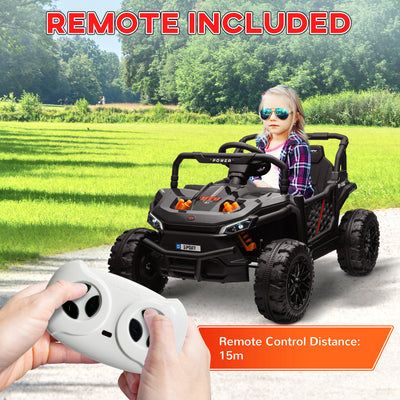 AIYAPLAY 12V Battery Powered Ride on Truck w/ Remote, Four Suspension Wheels, Horn, Lights, Music, USB, for Ages 3-5 Years, Black 