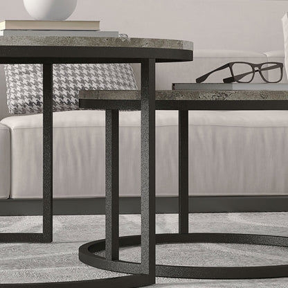 HOMCOM Set of Two Marble-Effect Stacking Tables - Grey/Black 