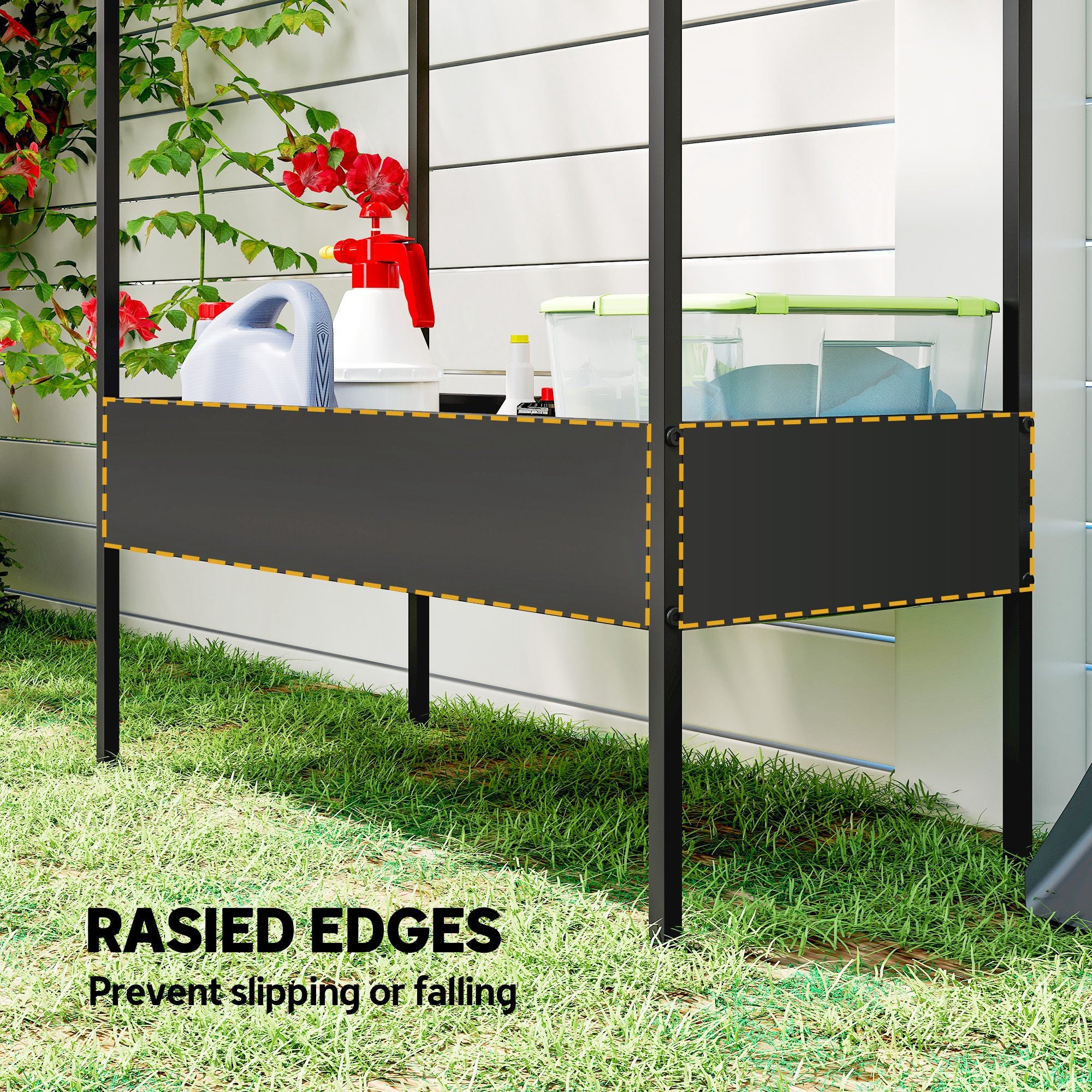 Outsunny 2 Tier Plant Stand, Outdoor Indoor Metal Plant Stand with Hook, House-Shaped Pots Holder Display Rack, Black 