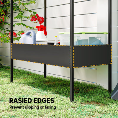 Outsunny 2 Tier Plant Stand, Outdoor Indoor Metal Plant Stand with Hook, House-Shaped Pots Holder Display Rack, Black 