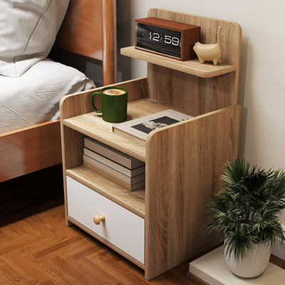 HOMCOM Multi-Storage Bedside Table - White/Wood-Effect 