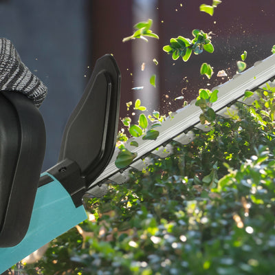 Outsunny Cordless Hedge Trimmer, Electric Hedge Cutter with 51cm Blade, Brushless Motor and 2 Batteries for Branches, Shrubs, Twigs, Blue 