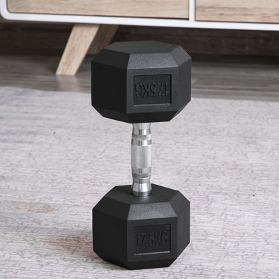 HOMCOM 2x17.5kg Rubber Hex Dumbbell Portable Hand Weights Dumbbell Home Gym Workout Fitness Hand Dumbbell 