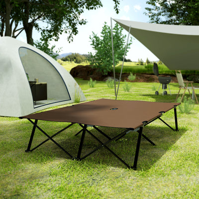 Outsunny Double Camping Cot Bed, with Bag - Khaki 