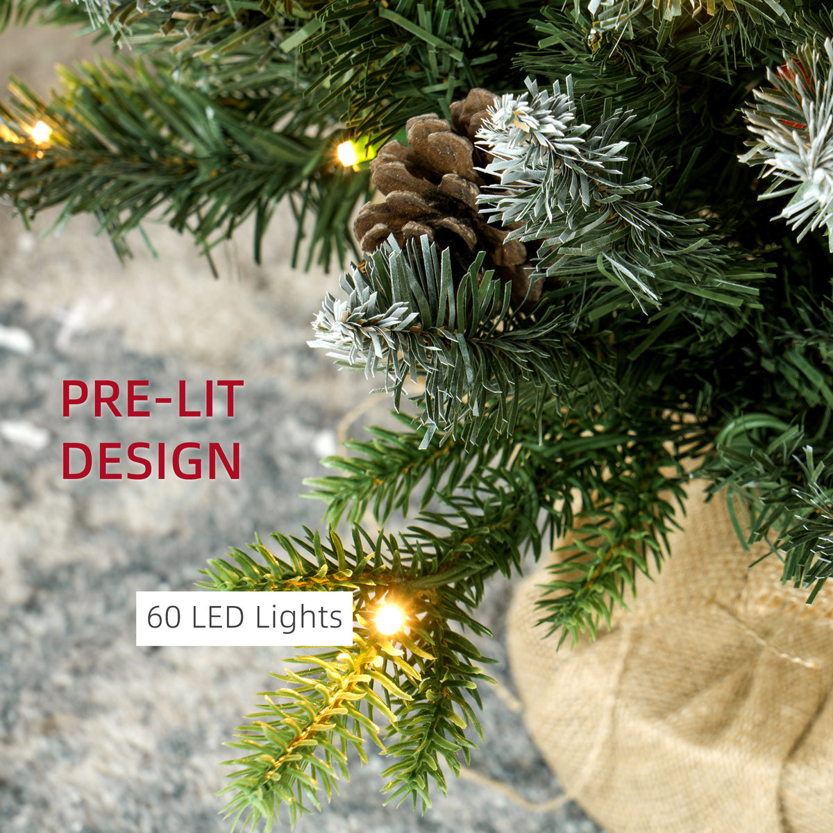 HOMCOM Set of Two 3ft Christmas Trees, with Lights, Berries and Pinecones 