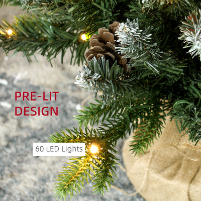 HOMCOM Set of Two 3ft Christmas Trees, with Lights, Berries and Pinecones 
