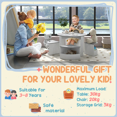 AIYAPLAY 5-Piece Kids Table and Chairs Set with Storage for Toddler 3-8 Years Old, Grey 