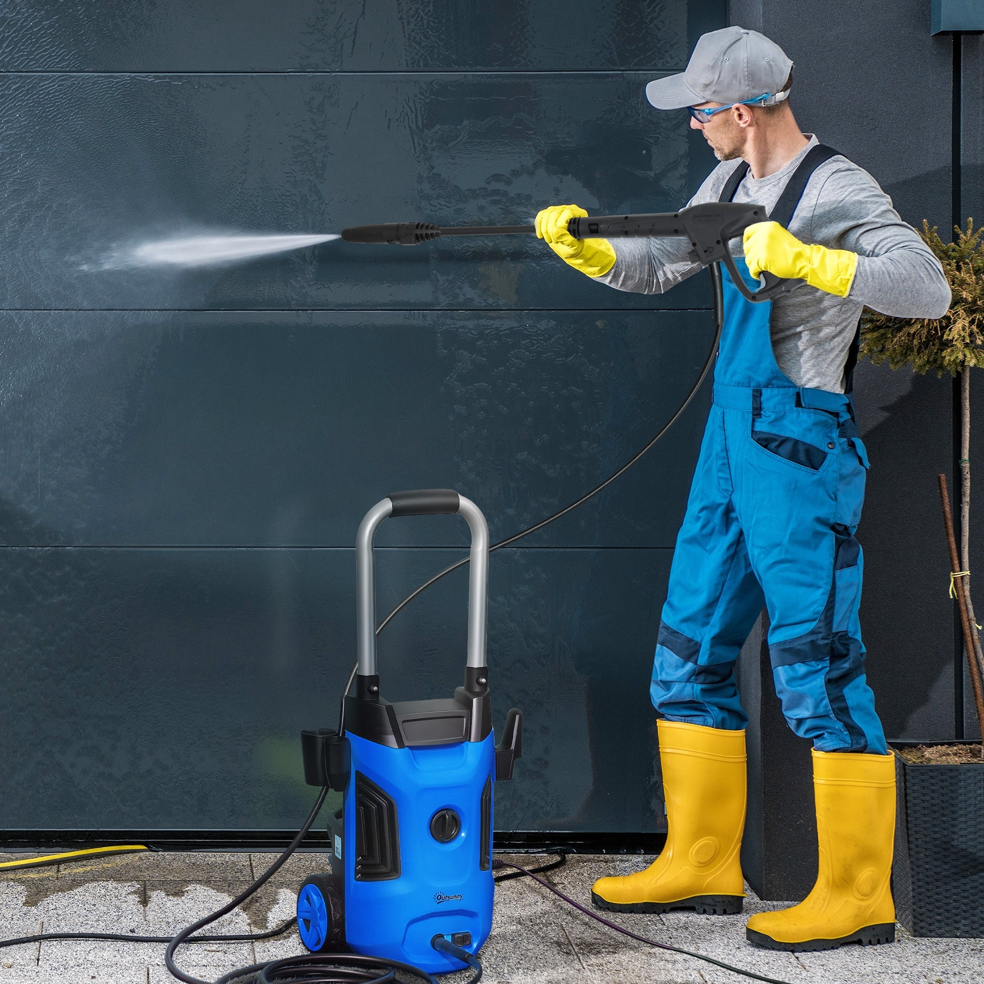 Outsunny 1800W High Pressure Washer, 150 Bar Pressure, 420 L/h Flow, Portable Electric Power Washer Jet Wash Cleaner with Adjustable Nozzle, 6M Hose, Steel Handle for Home Patio Car Driveway, Blue 