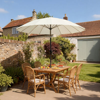 Outsunny 2 m Shanghai Garden Parasol Umbrella with 16 Fibreglass Ribs, Outdoor Parasol Sun Shade with Crank & Tilt, Cream White 