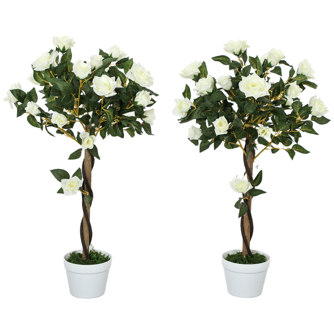 Outsunny Set of Two Faux Rose Trees - White 
