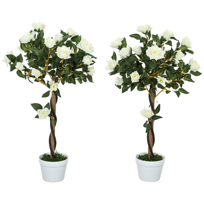 Outsunny Set of Two Faux Rose Trees - White 