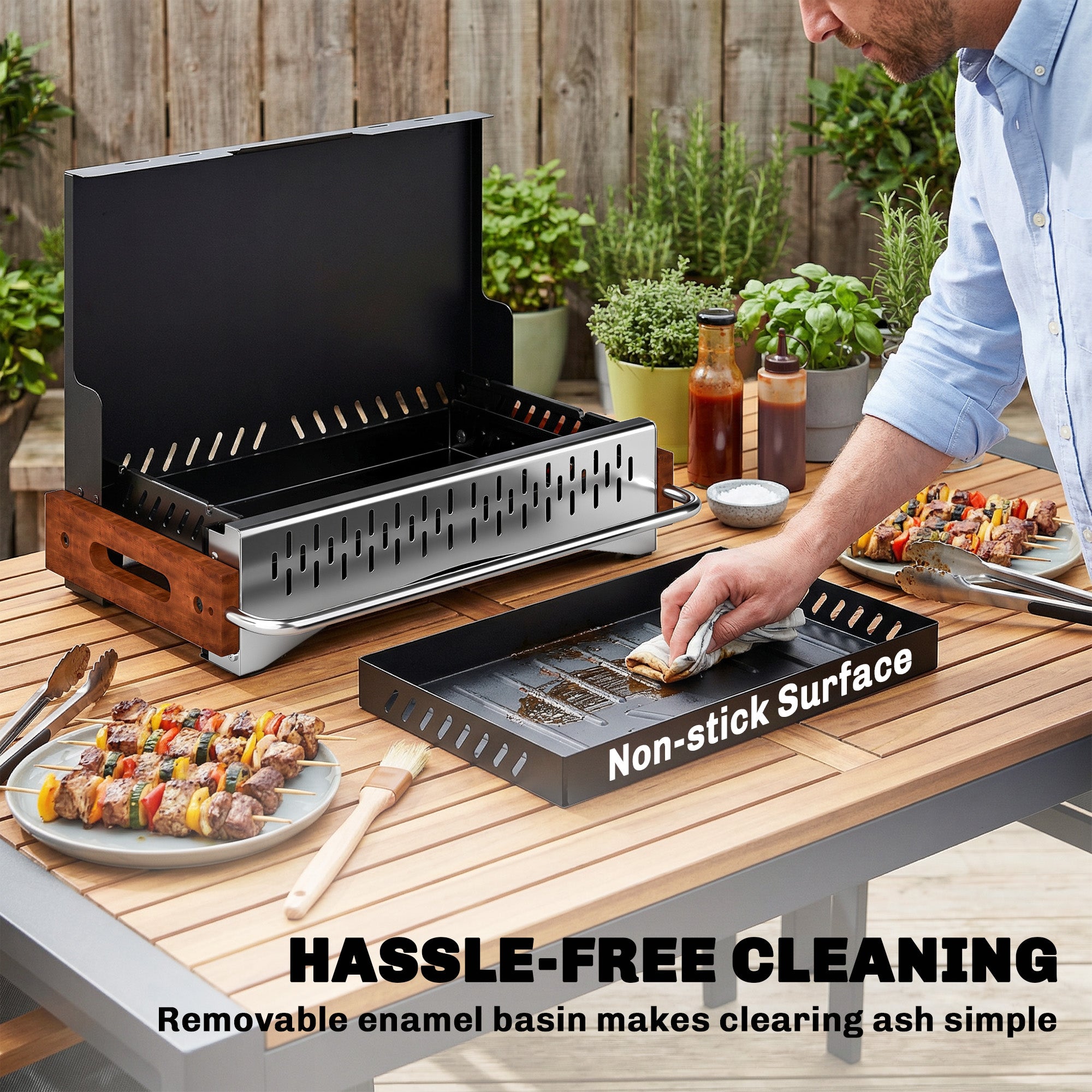 Outsunny Portable BBQ Grill, Folding Charcoal Barbecue Grill with Removable Charcoal Basin for Camping Picnic Garden Party, Black 