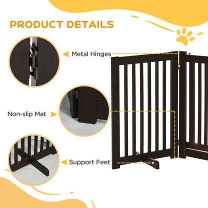 PawHut Freestanding Dog Gate, Foldable Pet Fence, Indoor Barrier, Stair Gate with Support Feet, 155 x 76 cm, Brown 