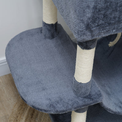 PawHut 206cm Cat Tree, Multi-Level Cat Tower with Scratching Posts and Board, Beds, Condos, Platforms, Toy Balls, Dark Grey 