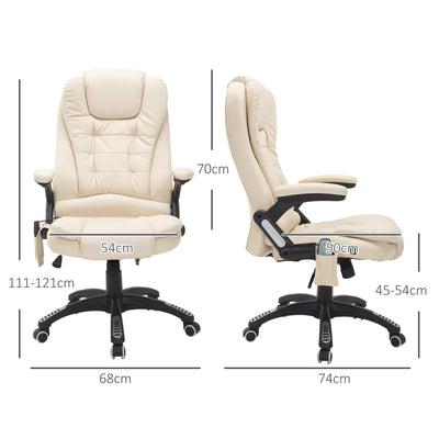 HOMCOM Executive Office Chair with Massage and Heat, High Back PU Leather Massage Office Chair with Adjustable Height, Beige 