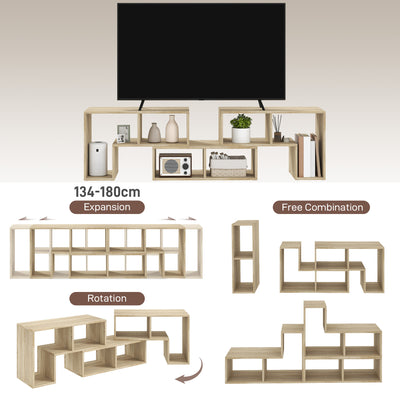 HOMCOM TV Stand for TVs up to 75 Inches, Free Combination TV Unit with Storage Shelves, Extendable Entertainment Centre for Living Room, Grey Oak Wood Grain 