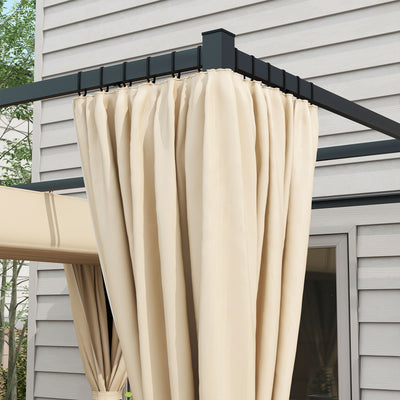 Outsunny 3 x 3(m) Retractable Pergola, Garden Gazebo Shelter with Curtains, for Grill, Patio, Deck, Beige 